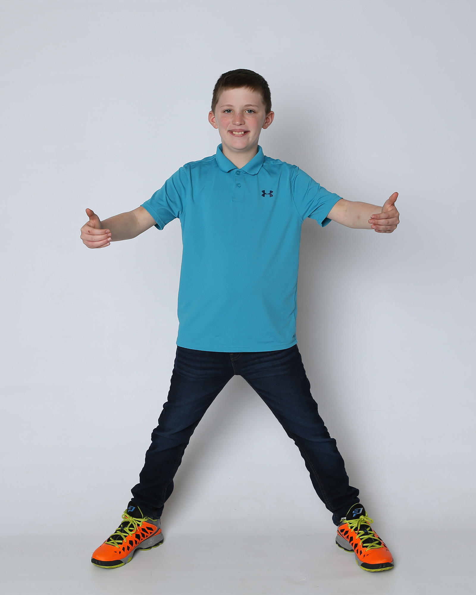 Child-Jeans-Sneakers-Polo Shirt-Blue-Orange
